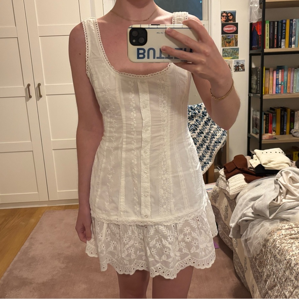 Danielle Guizio Aylin White Eyelet Mini Dress